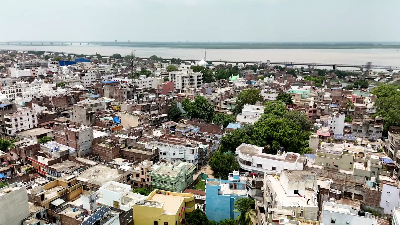 Aerial view of prime development land near JP Ganga Path and the Ganga riverfront, Patna City